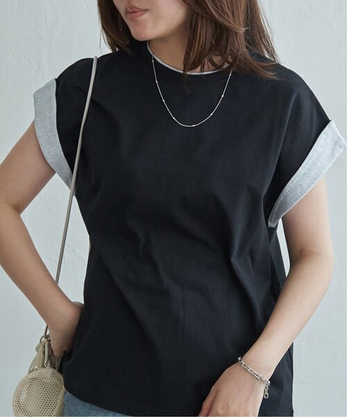 VENCEEXCHANGE(ヴァンスエクスチェンジ)の「袖配色ノースリトップス(Tシャツ/カットソー・レディース・オフホワイト/ブラック/ベージュ/その他1・FREE)」の2枚目の写真