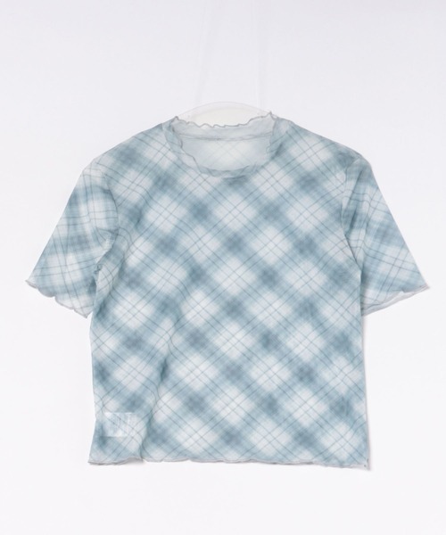 Chiina(チーナ)の「【Chiina】シアーチェック柄半袖トップス(Tシャツ/カットソー・レディース・ブルー/グレー/ブラック・FREE)」の3枚目の写真
