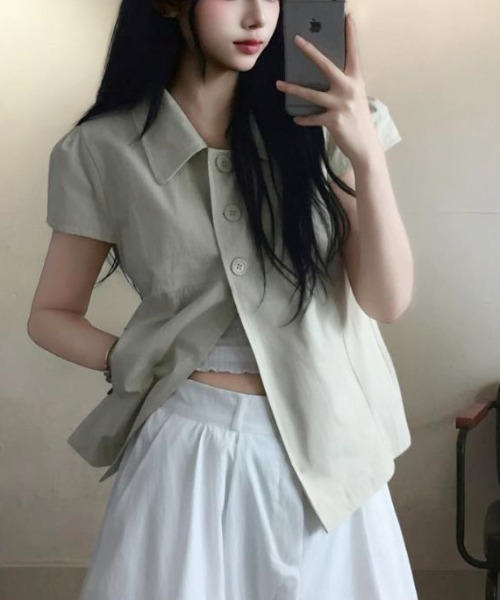 semplice（センプリチェ）の「シャツ【韓国ファッション】（シャツ/ブラウス・レディース・ブラック/キャメル・F）」の10枚目の写真