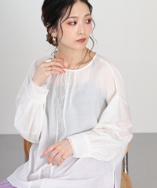 Fanaka(ファナカ)の「綿シルクリバーレースブラウス 長袖(シャツ/ブラウス・レディース・ブラック・FREE)」の14枚目の写真