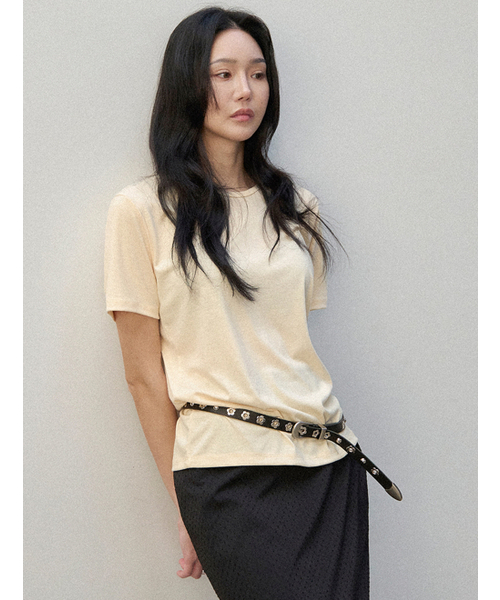 MORVE13(モルブ13)の「モルブカーブネック半袖トップス(レモン)(Tシャツ/カットソー・レディース・オリーブ/アイボリー/ブラック/チャコール/ライトイエロー/ライトグレー・FREE)」の7枚目の写真