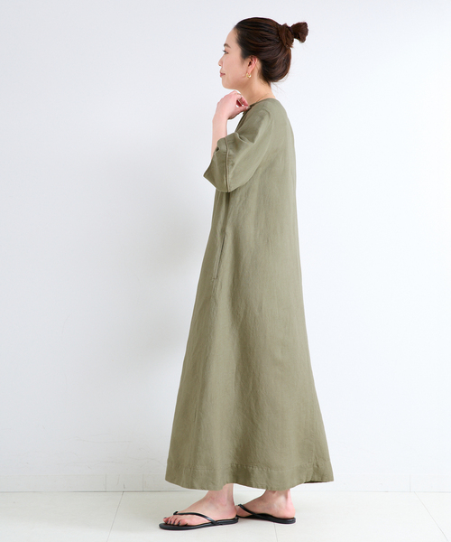 B.C STOCK(ベーセーストック)の「《追加5》手洗い可 / リネンレーヨンコクーンスリーブワンピース(ワンピース・レディース・カーキ/ブラック/ブラウン・FREE)」の5枚目の写真