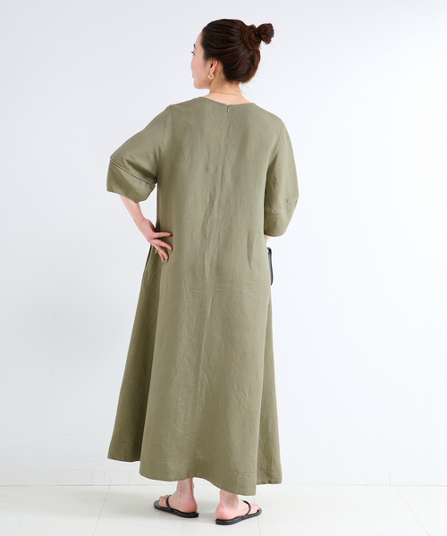 B.C STOCK(ベーセーストック)の「《追加5》手洗い可 / リネンレーヨンコクーンスリーブワンピース(ワンピース・レディース・カーキ/ブラック/ブラウン・FREE)」の6枚目の写真