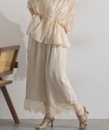 とろみワッシャー 裾レース パンツ