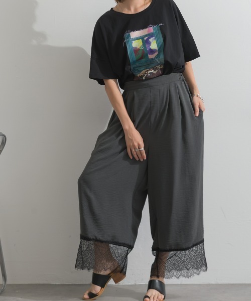 MAFRAIS(マフレ)の「とろみワッシャー 裾レース パンツ(その他パンツ・レディース・アイボリー/ライトブラック・FREE)」の9枚目の写真