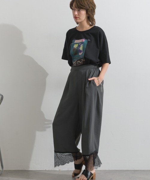 MAFRAIS(マフレ)の「とろみワッシャー 裾レース パンツ(その他パンツ・レディース・アイボリー/ライトブラック・FREE)」の10枚目の写真