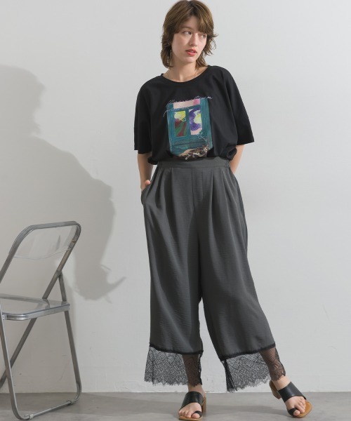 MAFRAIS(マフレ)の「とろみワッシャー 裾レース パンツ(その他パンツ・レディース・アイボリー/ライトブラック・FREE)」の14枚目の写真
