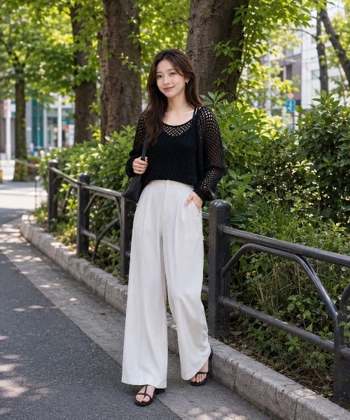 KONVINI(コンビニ)の「【KONVINI select】メッシュ編み シアーニットトップス 透かし編み レイヤードニット(ニット/セーター・レディース・ブラック/ブラウン/イエロー/ベージュ・FREE)」の22枚目の写真