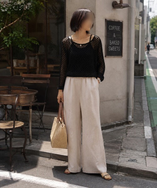 KONVINI(コンビニ)の「【KONVINI select】メッシュ編み シアーニットトップス 透かし編み レイヤードニット(ニット/セーター・レディース・ブラック/ブラウン/イエロー/ベージュ・FREE)」の7枚目の写真
