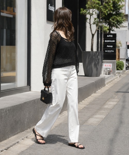 KONVINI(コンビニ)の「【KONVINI select】メッシュ編み シアーニットトップス 透かし編み レイヤードニット(ニット/セーター・レディース・ブラック/ブラウン/イエロー/ベージュ・FREE)」の13枚目の写真
