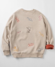 【71】【Disney/ディズニー】Mickey カットモール 裏配色 シャギー スウェット/ミッキーマウス/刺繍/総柄/クルーネック/ユニセックス/レディース/メンズ