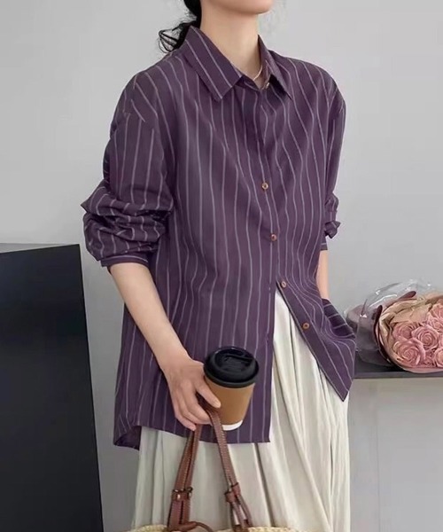 ONEP STAR(ワンピスター)の「ストライプ切り替え変形デザインシャツ(シャツ/ブラウス・レディース・パープル・MEDIUM/LARGE/X-LARGE)」の13枚目の写真
