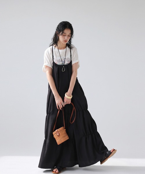 antiqua(アンティカ)の「Aライン ティアード キャミワンピース(ワンピース・レディース・ブラック・ONESIZE)」の7枚目の写真