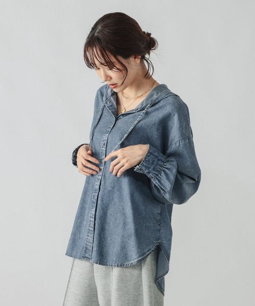 GLOBAL WORK(グローバルワーク)の「UVカットデニムフードシャツ/1051176(シャツ/ブラウス・レディース・ブルー/ブルー系その他6・MEDIUM/LARGE)」の10枚目の写真