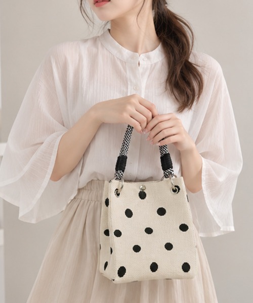 Miniministore(ミニミニストア)の「ドット柄ニットバッグレディースミニバッグ(トートバッグ・レディース・アイボリー/ブラック/オフホワイト・FREE)」の10枚目の写真