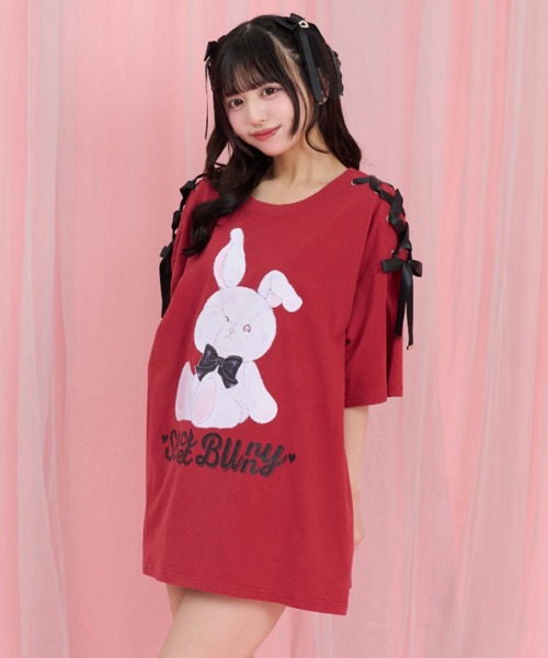 Secret Honey(シークレットハニー)の「レースアッププリントTシャツ(Tシャツ/カットソー・レディース・オフホワイト/ワインレッド/ブラック・FREE)」の3枚目の写真