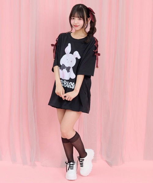 Secret Honey(シークレットハニー)の「レースアッププリントTシャツ(Tシャツ/カットソー・レディース・オフホワイト/ワインレッド/ブラック・FREE)」の9枚目の写真