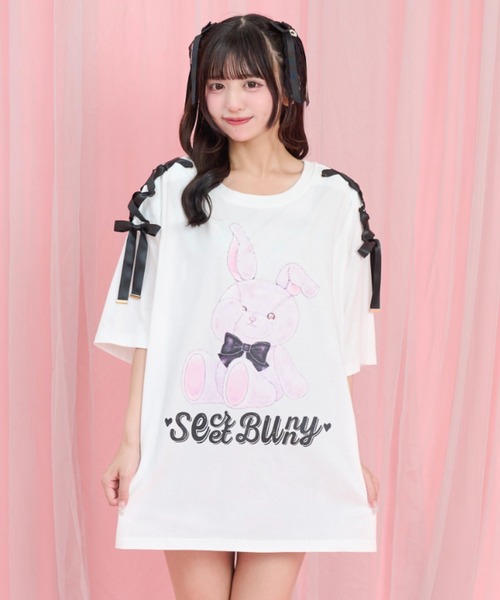 Secret Honey(シークレットハニー)の「レースアッププリントTシャツ(Tシャツ/カットソー・レディース・オフホワイト/ワインレッド/ブラック・FREE)」の5枚目の写真