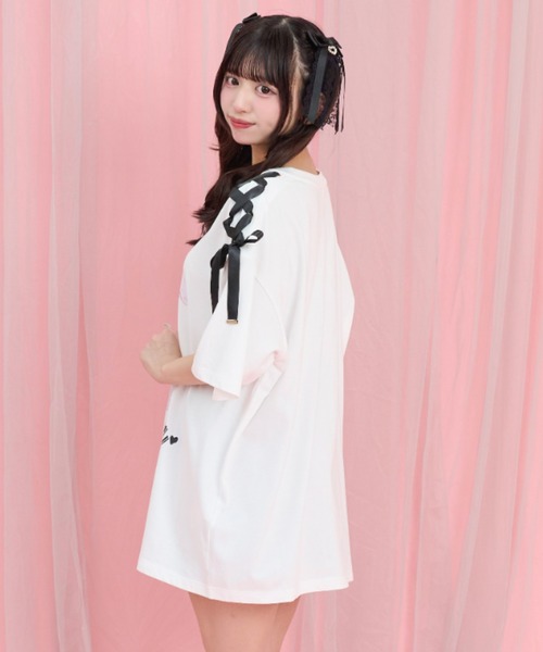 Secret Honey(シークレットハニー)の「レースアッププリントTシャツ(Tシャツ/カットソー・レディース・オフホワイト/ワインレッド/ブラック・FREE)」の6枚目の写真