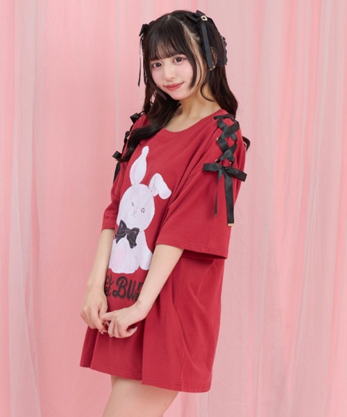 Secret Honey(シークレットハニー)の「レースアッププリントTシャツ(Tシャツ/カットソー・レディース・オフホワイト/ワインレッド/ブラック・FREE)」の8枚目の写真
