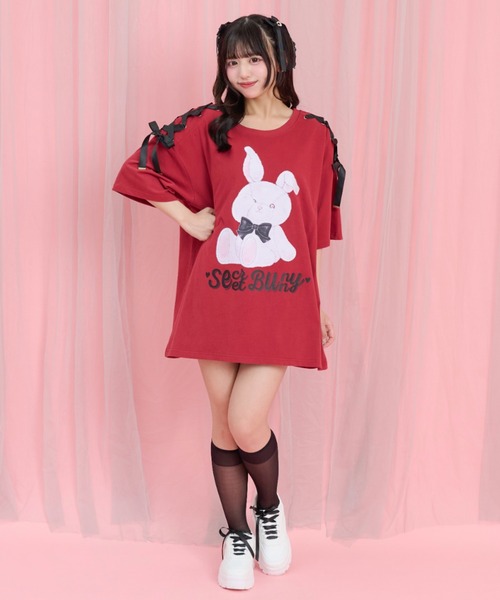 Secret Honey(シークレットハニー)の「レースアッププリントTシャツ(Tシャツ/カットソー・レディース・オフホワイト/ワインレッド/ブラック・FREE)」の7枚目の写真