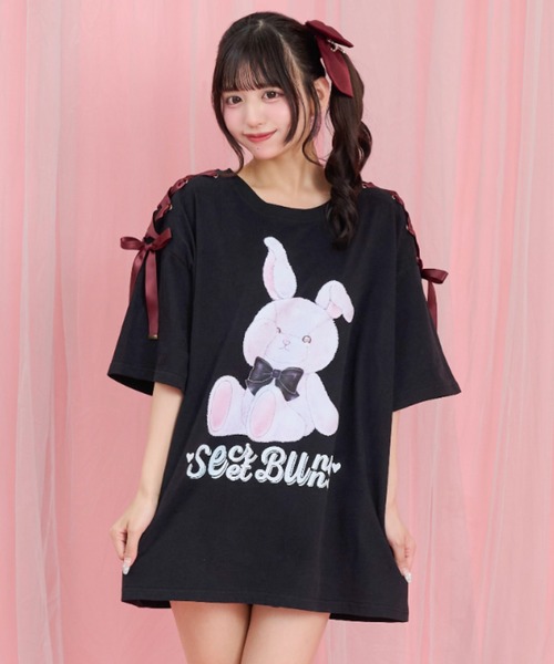 Secret Honey(シークレットハニー)の「レースアッププリントTシャツ(Tシャツ/カットソー・レディース・オフホワイト/ワインレッド/ブラック・FREE)」の10枚目の写真