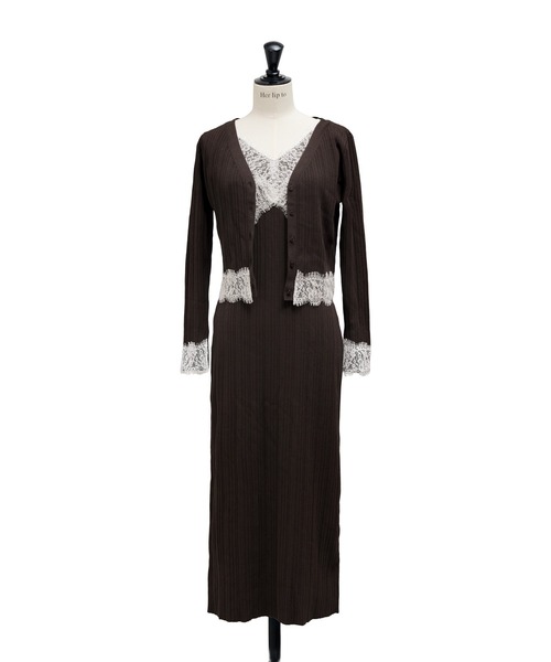 Lace-Trimmed Knit Dress Set（ワンピース）｜Her lip to（ハーリップ