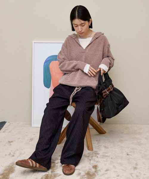 FREAK'S STORE（フリークスストア）の「モールフードニット/ニットフーディー（ニット/セーター・レディース・ブルー/ベージュ/ネイビー・ﾌﾘ-）」の5枚目の写真