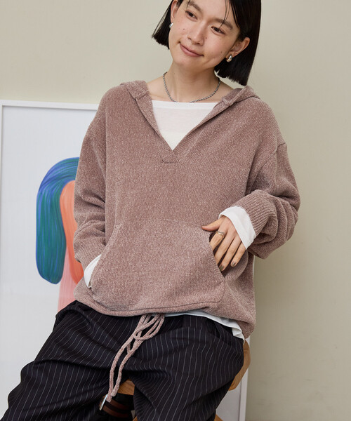 FREAK'S STORE（フリークスストア）の「モールフードニット/ニットフーディー（ニット/セーター・レディース・ブルー/ベージュ/ネイビー・ﾌﾘ-）」の7枚目の写真