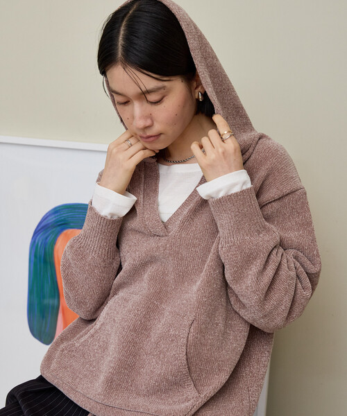 FREAK'S STORE（フリークスストア）の「モールフードニット/ニットフーディー（ニット/セーター・レディース・ブルー/ベージュ/ネイビー・ﾌﾘ-）」の12枚目の写真