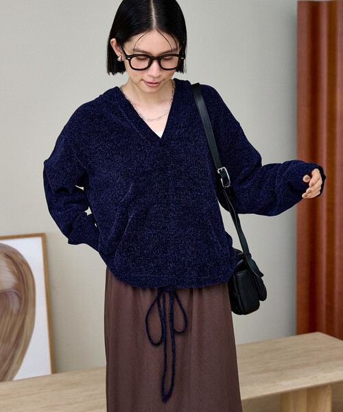 FREAK'S STORE（フリークスストア）の「モールフードニット/ニットフーディー（ニット/セーター・レディース・ブルー/ベージュ/ネイビー・ﾌﾘ-）」の21枚目の写真