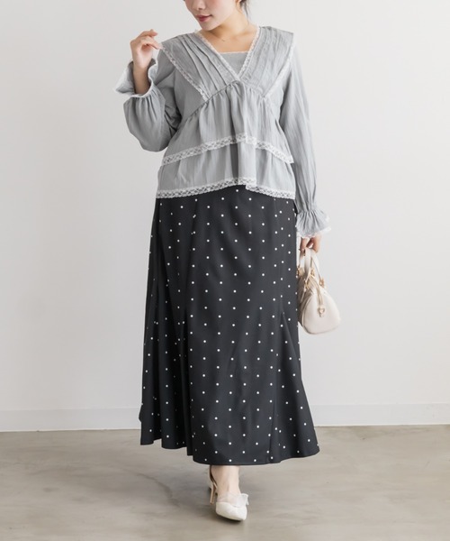 CLETTE（クレット）の「レースフリルティアードブラウス（シャツ/ブラウス・レディース・ブラウン/サックスブルー/アイボリー・LL/3L/4L）」の15枚目の写真