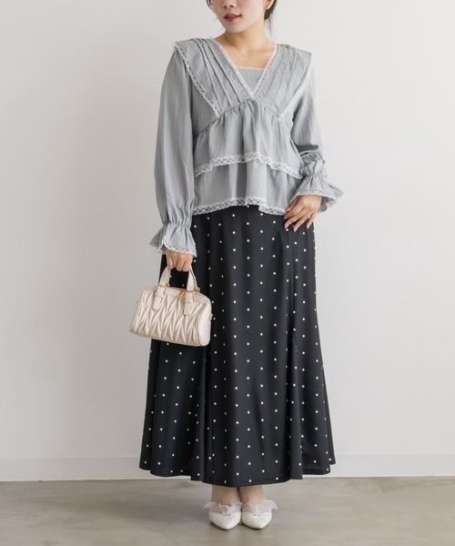 CLETTE（クレット）の「レースフリルティアードブラウス（シャツ/ブラウス・レディース・ブラウン/サックスブルー/アイボリー・LL/3L/4L）」の14枚目の写真