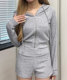 <FREEサイズ / レディース>ニットソー セットアップ パーカー ショートパンツ
