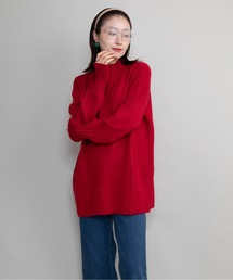 ハイネック サイドポケット ロングニット