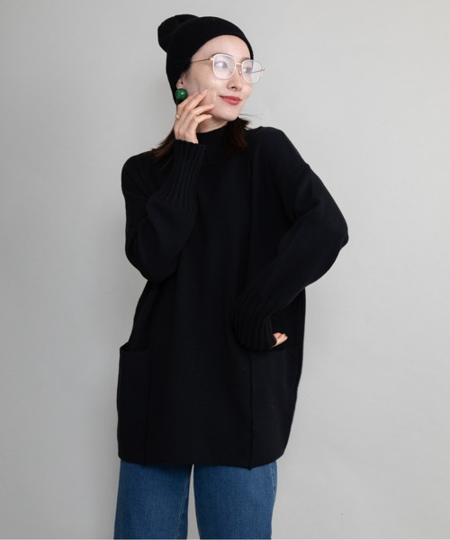 lodie(ロディ)の「ハイネック サイドポケット ロングニット(ニット/セーター・レディース・ブラック/レッド/グレー/ベージュ/グリーン/ブルー・FREE)」の8枚目の写真