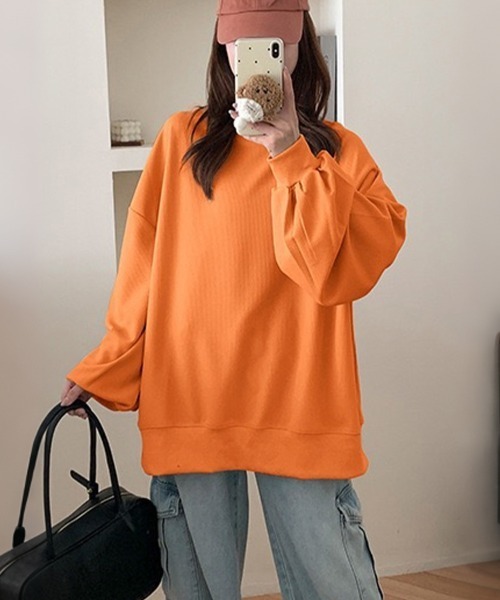 LEMOA(レモア)の「配色切替オーバーサイズ長袖スウェット(スウェット・レディース・グリーン/ライトブルー/ブラック/ダークブラウン/パープル/オフホワイト/ピンク/オレンジ/ベージュ/グレー・FREE)」の22枚目の写真