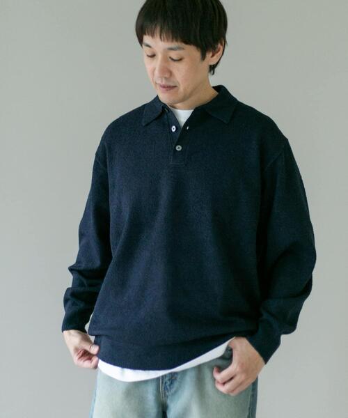 URBAN RESEARCH DOORS（アーバンリサーチドアーズ）の「ミニブークレ ニットポロ（ニット/セーター・メンズ・ブラウン/ネイビー/イエロー・MEDIUM/LARGE）」の4枚目の写真