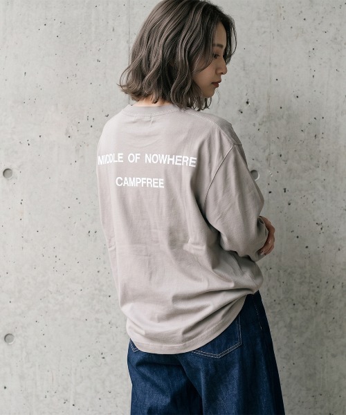 CAMPFREE（キャンプフリー）の「[キャンプフリー] CAMPFREE バックプリント ロングスリーブTシャツ（Tシャツ/カットソー・メンズ・ネイビー/ブラック/ホワイト/グレー/スモーキーグリーン系/サンドベージュ/ピンク/ライトパープル/ライトオリーブ・XXL/S/XL/L/M）」の3枚目の写真
