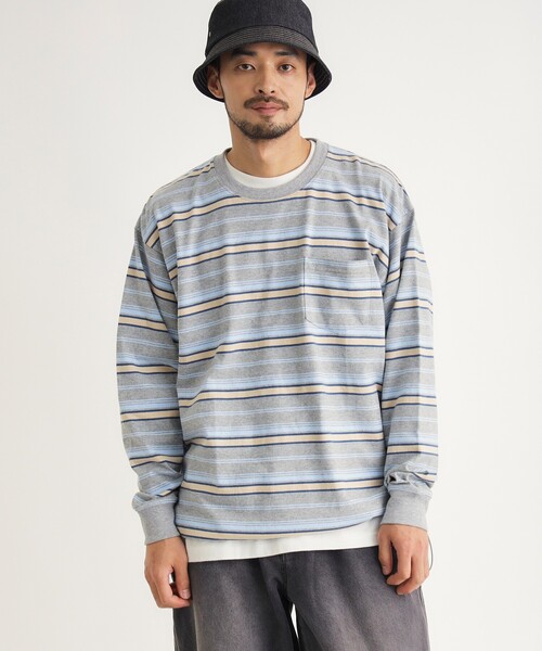 BACK NUMBER(バックナンバー)の「マルチボーダークルーロンT(Tシャツ/カットソー・メンズ・グリーン系その他4/キャメル/ライトグレー系2・04/03/05)」の1枚目の写真