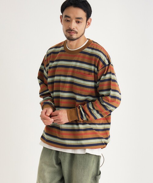 BACK NUMBER(バックナンバー)の「マルチボーダークルーロンT(Tシャツ/カットソー・メンズ・グリーン系その他4/キャメル/ライトグレー系2・04/03/05)」の3枚目の写真