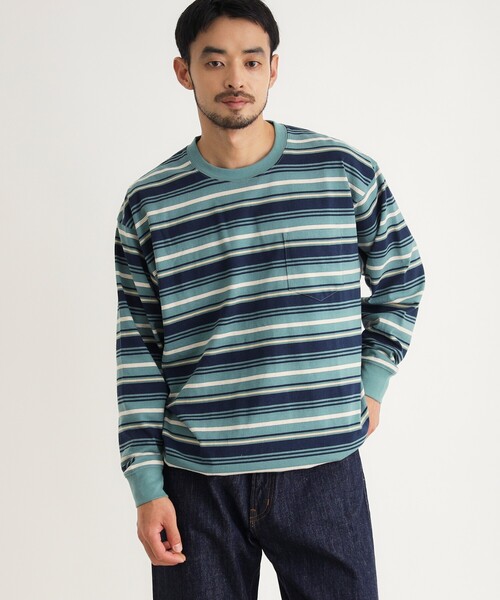 BACK NUMBER(バックナンバー)の「マルチボーダークルーロンT(Tシャツ/カットソー・メンズ・グリーン系その他4/キャメル/ライトグレー系2・04/03/05)」の2枚目の写真