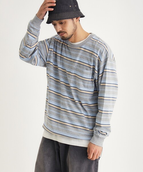 BACK NUMBER(バックナンバー)の「マルチボーダークルーロンT(Tシャツ/カットソー・メンズ・グリーン系その他4/キャメル/ライトグレー系2・04/03/05)」の4枚目の写真