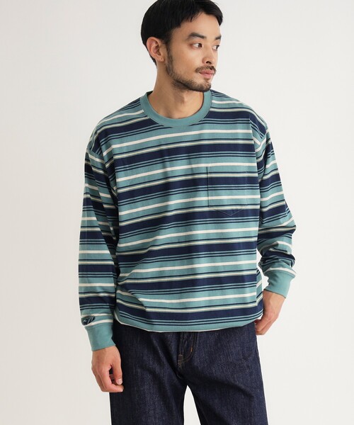 BACK NUMBER(バックナンバー)の「マルチボーダークルーロンT(Tシャツ/カットソー・メンズ・グリーン系その他4/キャメル/ライトグレー系2・04/03/05)」の9枚目の写真