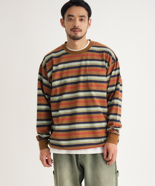 BACK NUMBER(バックナンバー)の「マルチボーダークルーロンT(Tシャツ/カットソー・メンズ・グリーン系その他4/キャメル/ライトグレー系2・04/03/05)」の14枚目の写真