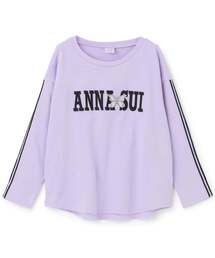 ANNA SUI mini（アナスイ・ミニ）の「【人気商品再入荷】【直営店で取り扱い無し】ロゴ刺しゅう袖ライン長袖Tシャツ（Tシャツ/カットソー）」