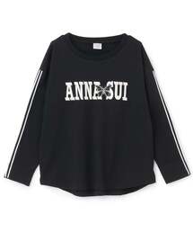 ANNA SUI mini（アナスイ・ミニ）の「【人気商品再入荷】【直営店で取り扱い無し】ロゴ刺しゅう袖ライン長袖Tシャツ（Tシャツ/カットソー）」