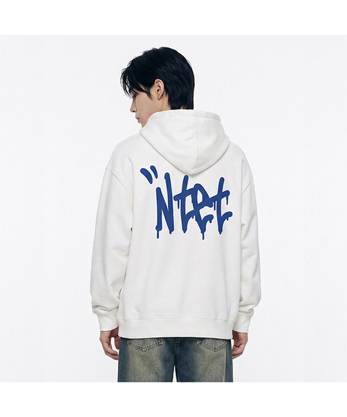 NTET(エンティーイーティー)の「グラフィティフォントロゴ 2WAY ジップアップパーカー (4color)(パーカー・メンズ・ホワイト/ブラック/ネイビー/グレー・SMALL/MEDIUM/LARGE/X-LARGE)」の2枚目の写真