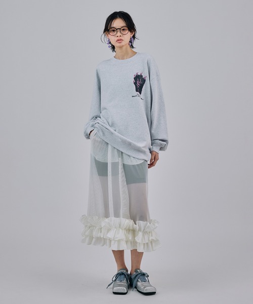NON TOKYO(ノントーキョー)の「PRINT PULLOVER SWEAT(HAND)(スウェット・レディース・グレー/グリーン/チャコール・2/1)」の4枚目の写真