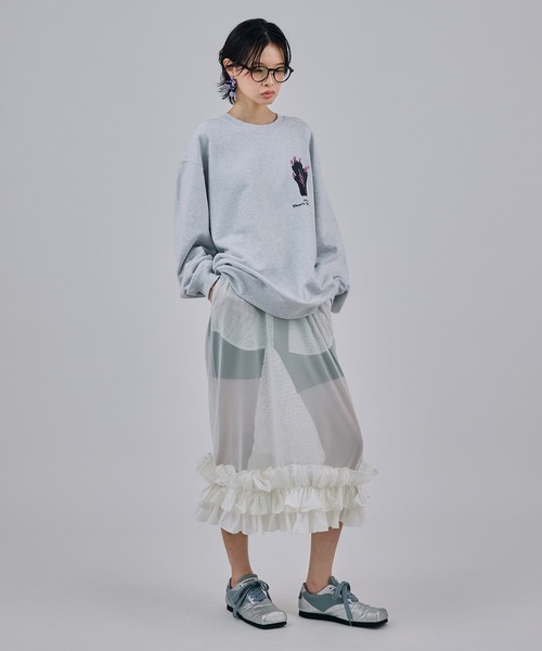 NON TOKYO(ノントーキョー)の「PRINT PULLOVER SWEAT(HAND)(スウェット・レディース・グレー/グリーン/チャコール・2/1)」の5枚目の写真